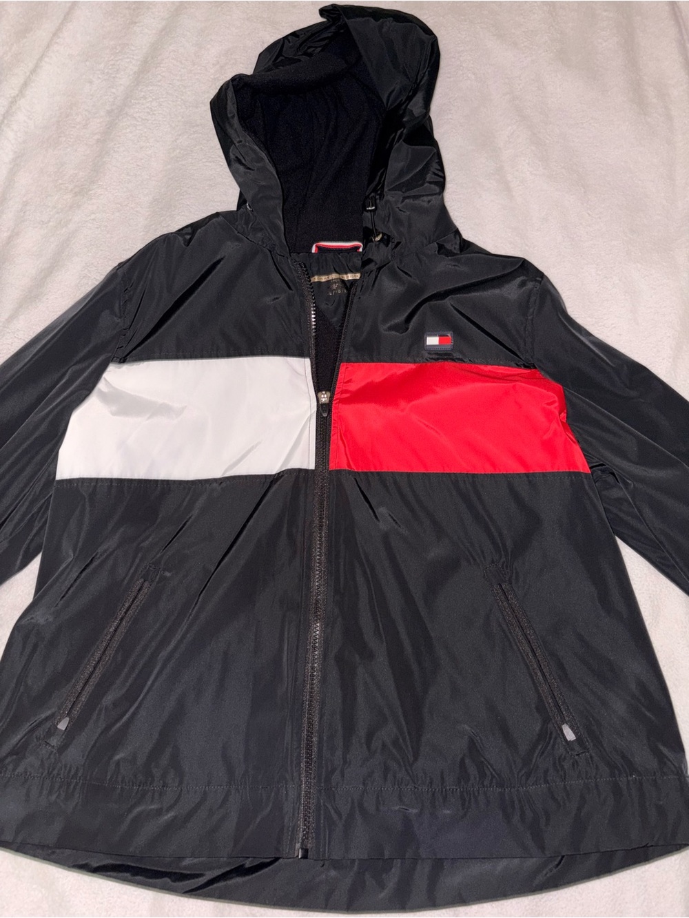 Tommy Hilfiger Black Windbreaker with Red & White Chest Panels